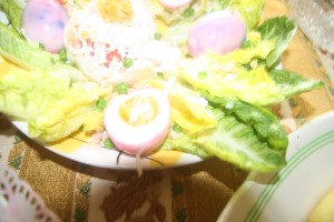 A 1960's salad with dyed boiled eggs